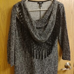 MSK Black & White Fringe Cowl-Neck Sweater Dress